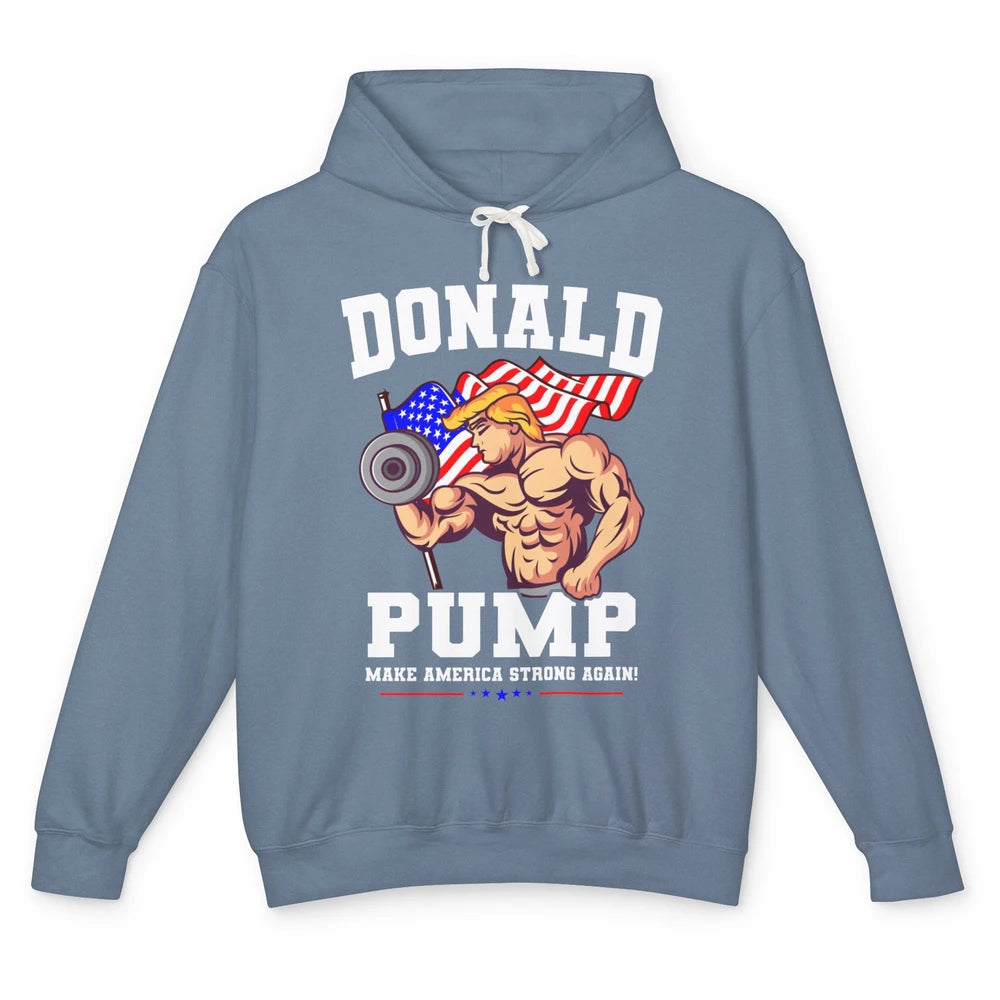 US Flag Donald Pump Make America Strong Again Trump 2024 Unisex Lightweight Hoodie