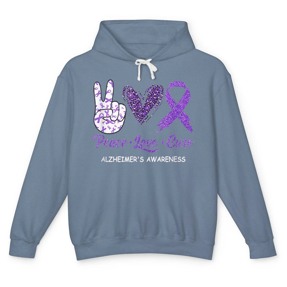 Peace Love Cure Purple Ribbon Alzheimer Disease Awareness Unisex Lightweight Hoodie