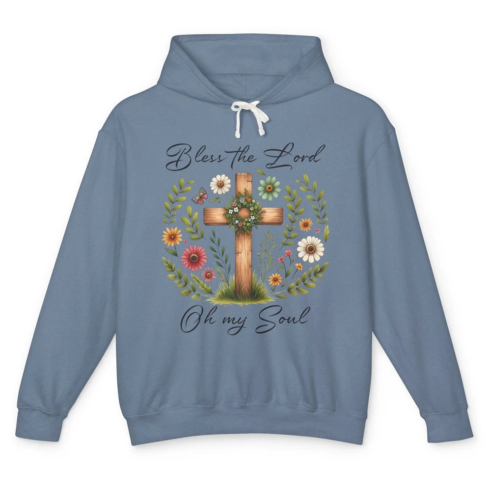 Bible Verse Bless The Lord Oh My Soul Christian Cross Retro Jesus Christ Church Unisex Lightweight Hoodie