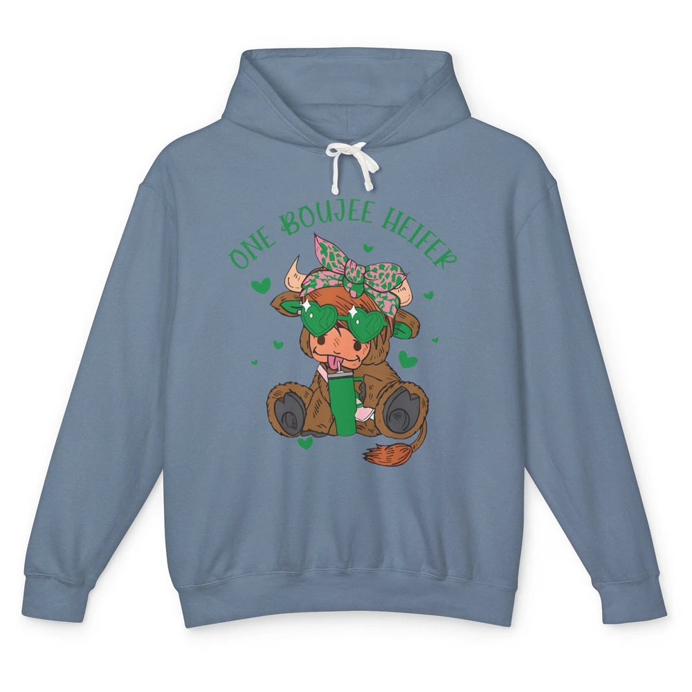 St Patricks Highland Cow One Boujee Heifer Shamrock St Paddy Unisex Lightweight Hoodie