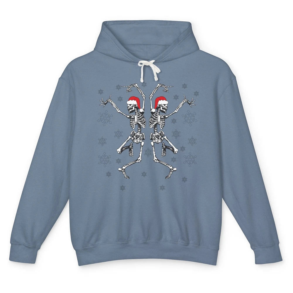 Funny Skeleton Christmas Dancing Snowflakes Santa Skeleton Unisex Lightweight Hoodie