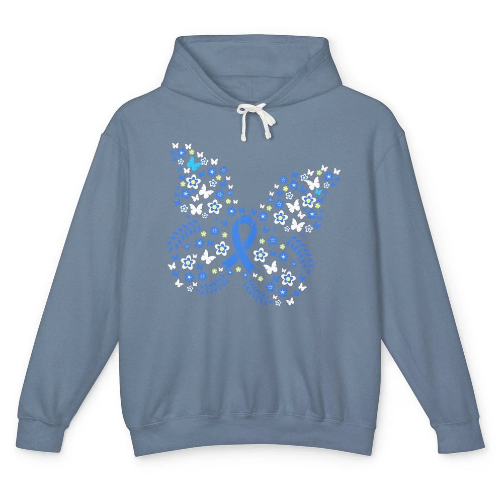 Butterfly Colon Warrior Colorectal Cancer Dark Blue Ribbon Unisex Lightweight Hoodie