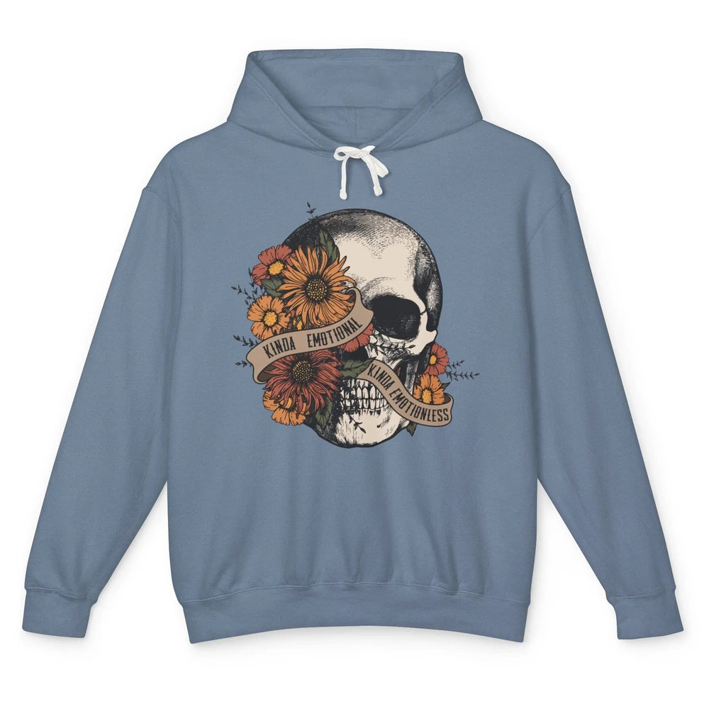 Retro Kinda Emotional Kinda Emotionless Floral Skull Unisex Lightweight Hoodie