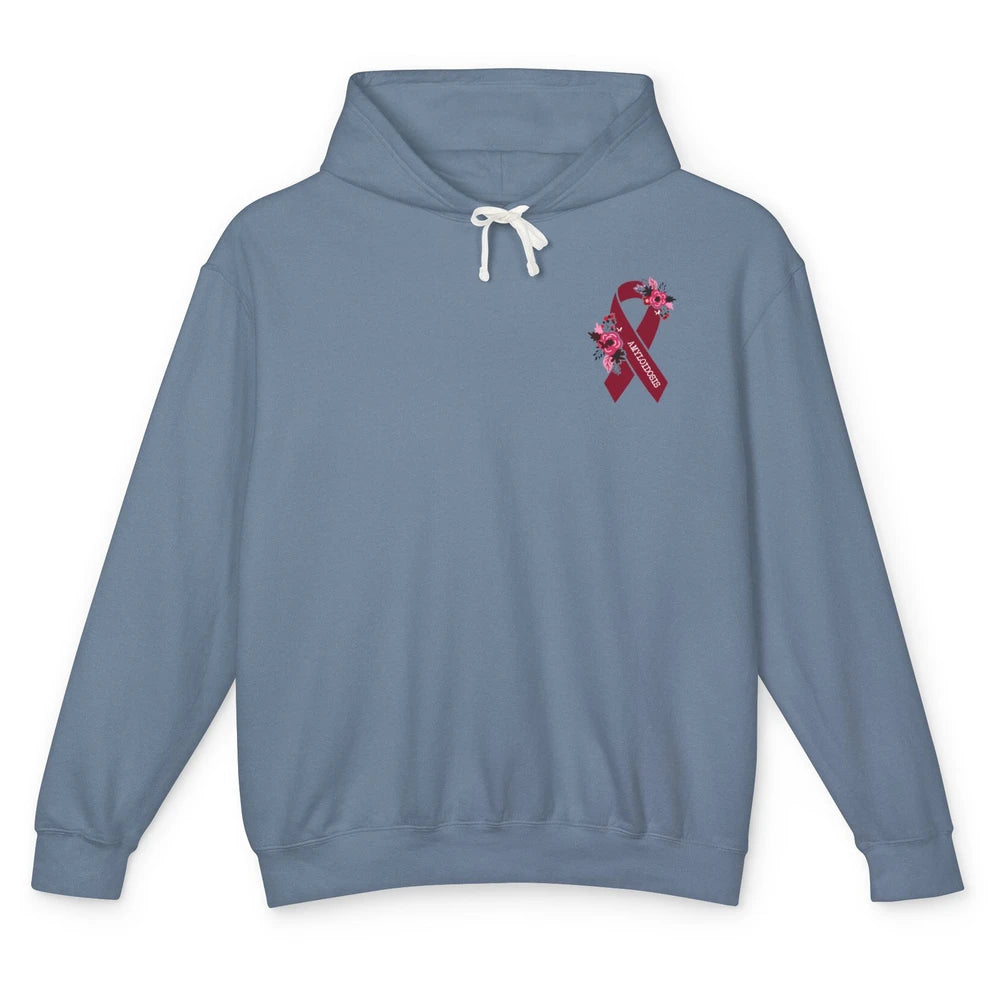 Amyloidosis Awareness Floral Burgundy Ribbon Rainbow Unisex Lightweight Hoodie