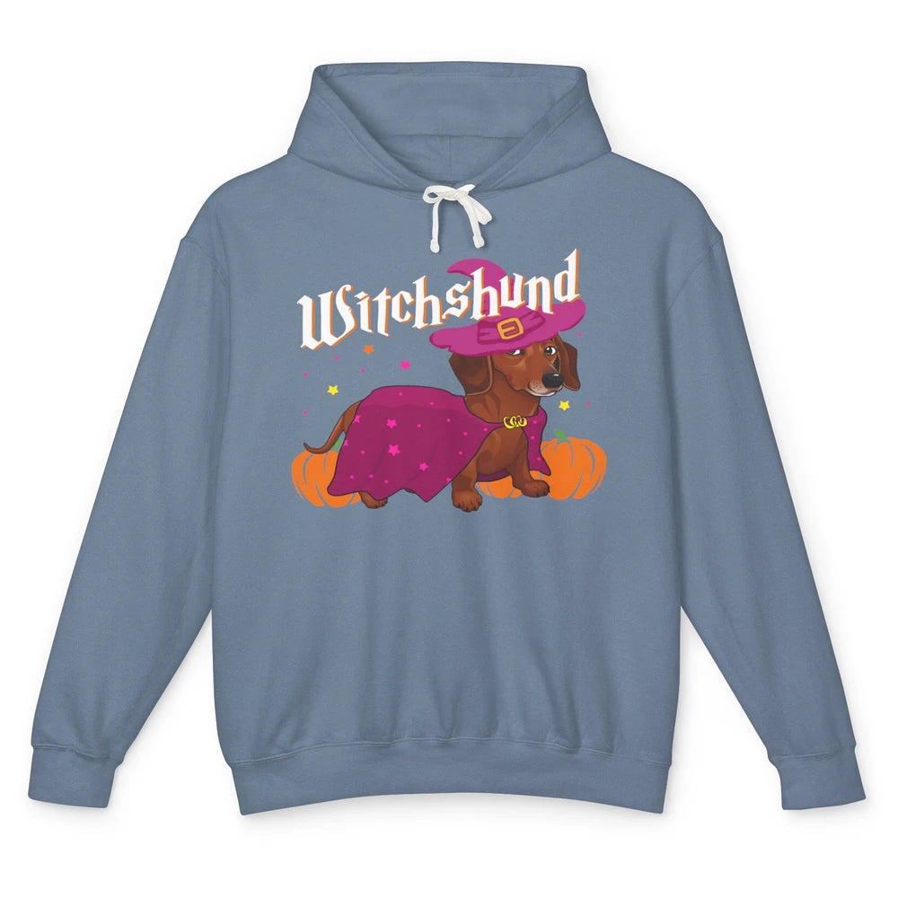 Dachshund Dog Witch Boo Moon Pumpkin Halloween Spooky Season Unisex Lightweight Hoodie