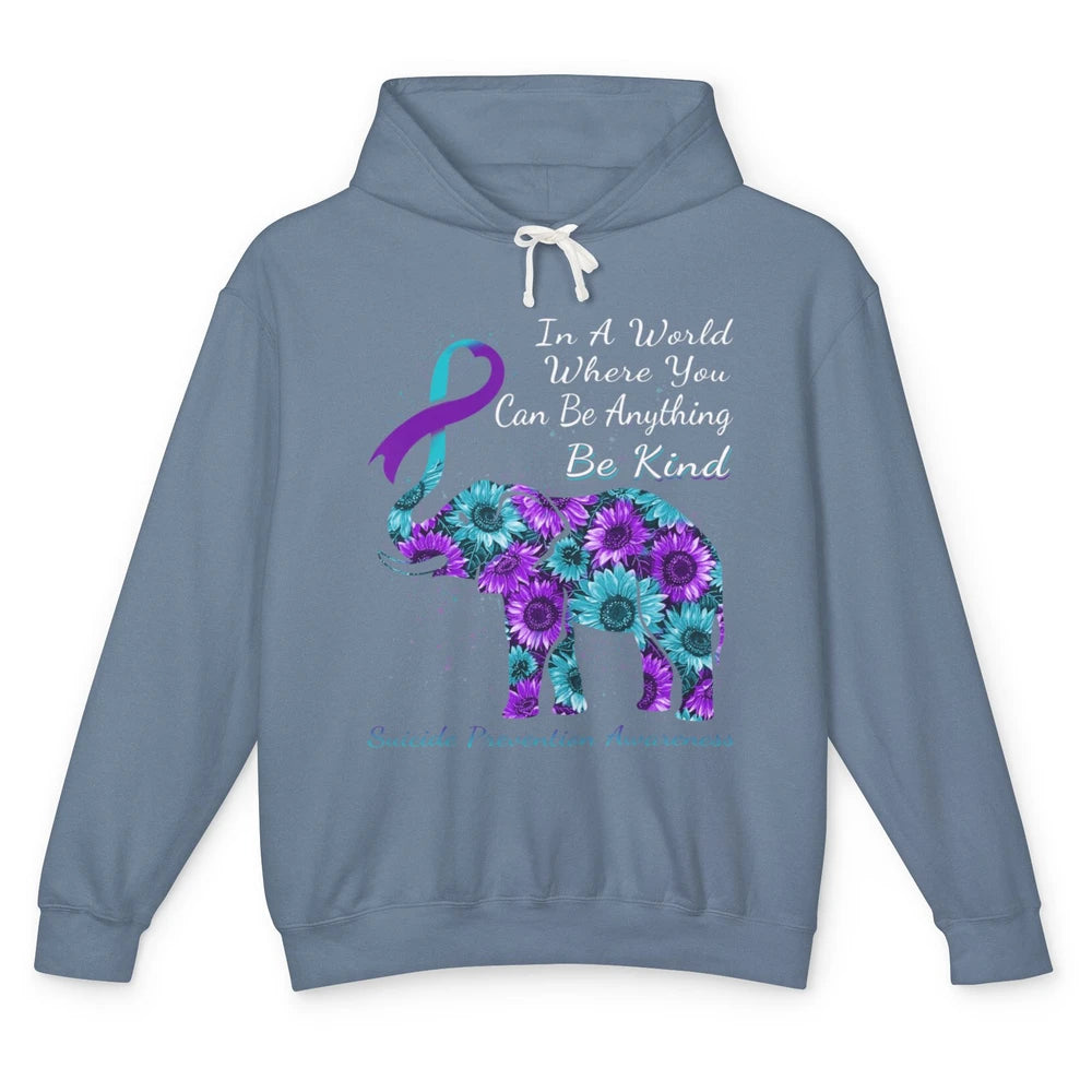 Sunflower Elephant Teal Purple Suicide Prevention Awareness Unisex Lightweight Hoodie