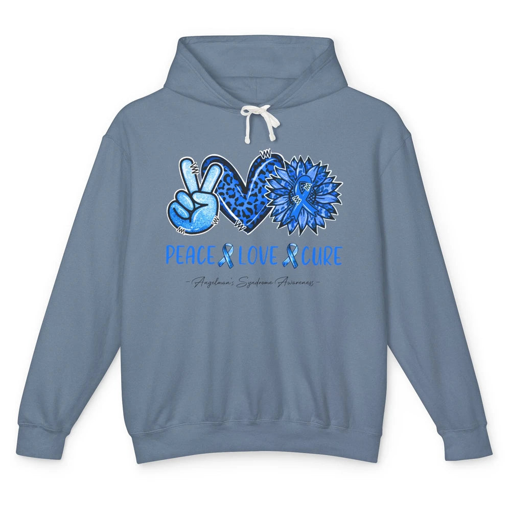 Angelman's Syndrome Blue Ribbon Peace Love Cure Sunflower Unisex Lightweight Hoodie