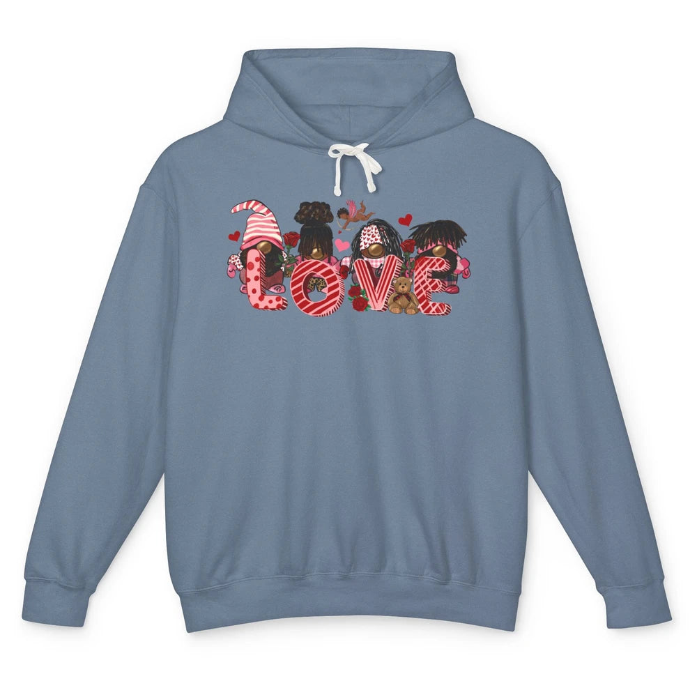 Afro Gnome Love Valentine African American Valentine's Day Unisex Lightweight Hoodie