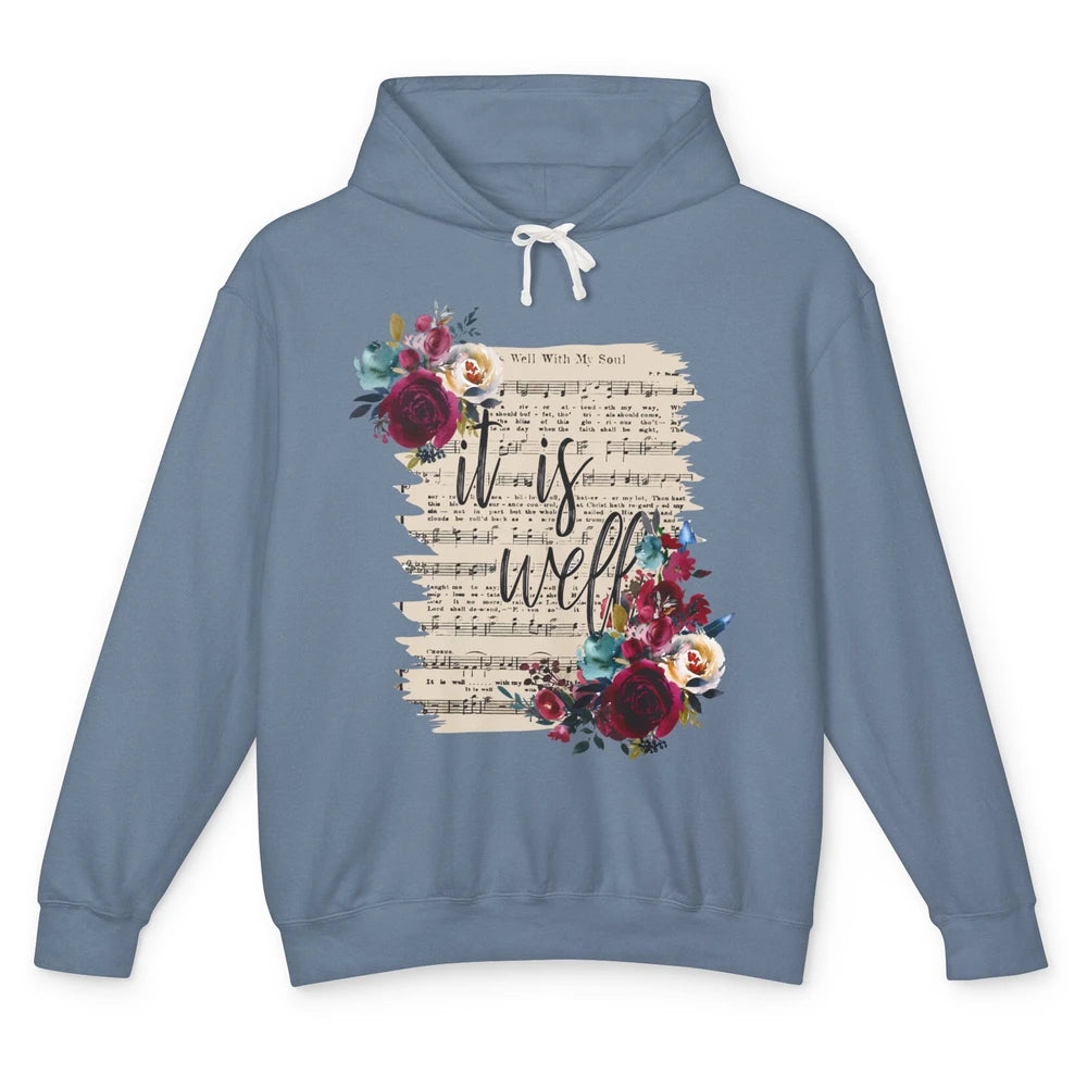 Floral It Is Well With My Soul Christian Religious Gift Unisex Lightweight Hoodie