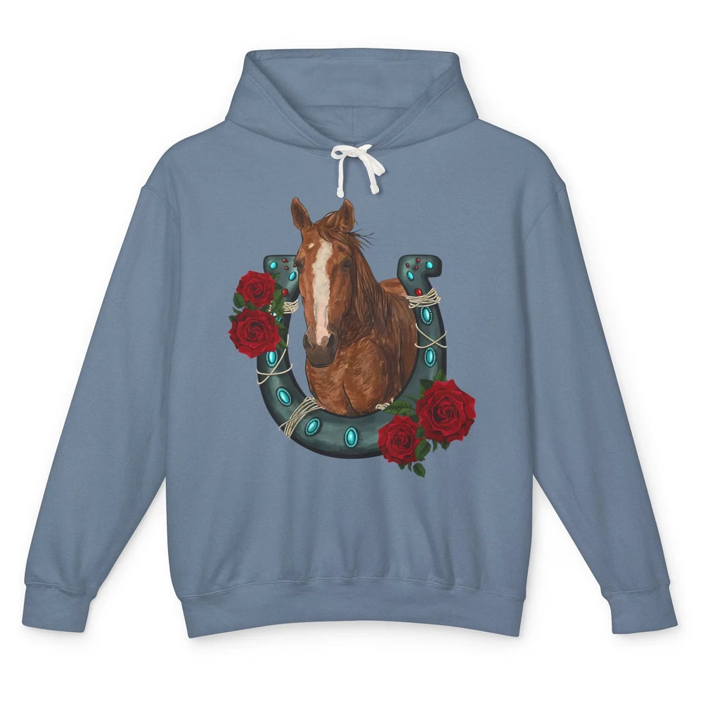 Western Country Texas Cowgirl Floral Horseshoe Horse Riding Unisex Lightweight Hoodie