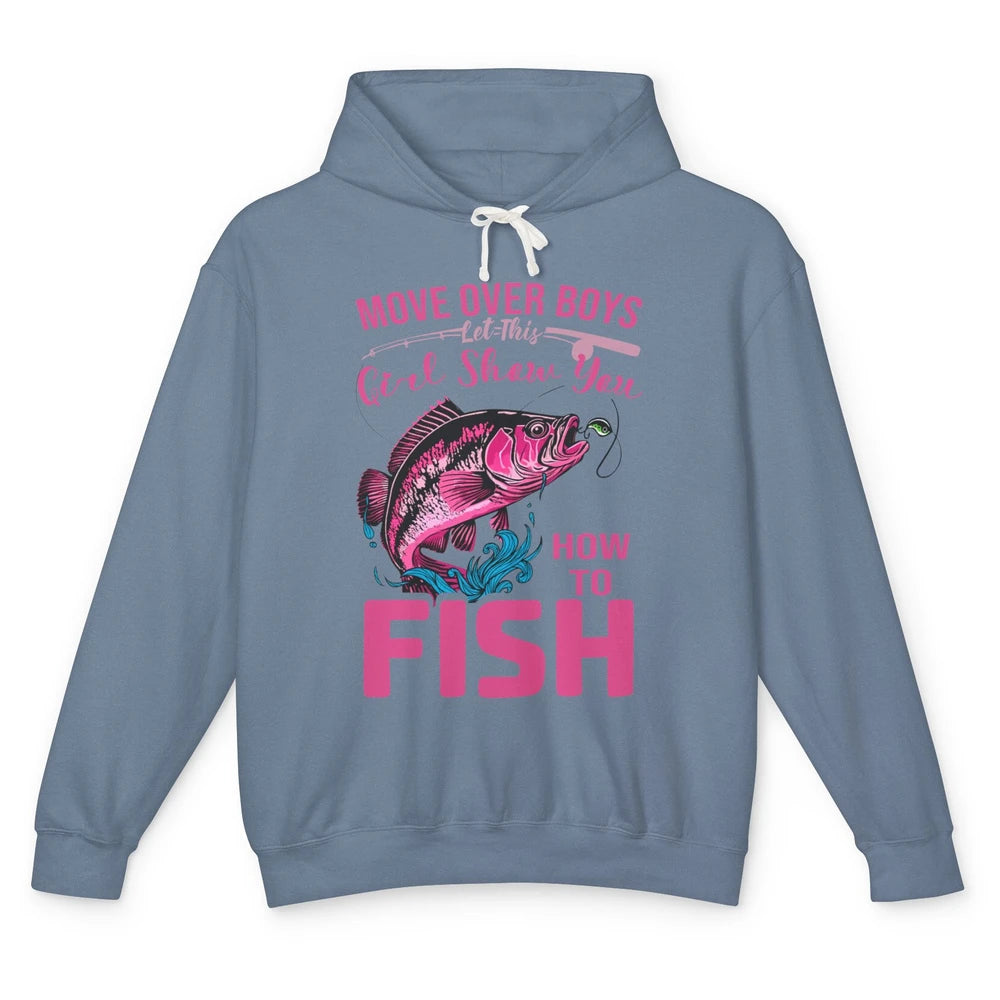 Bass Fishing Girl Show How To Fish Reel Girls Fish Fisherman Unisex Lightweight Hoodie