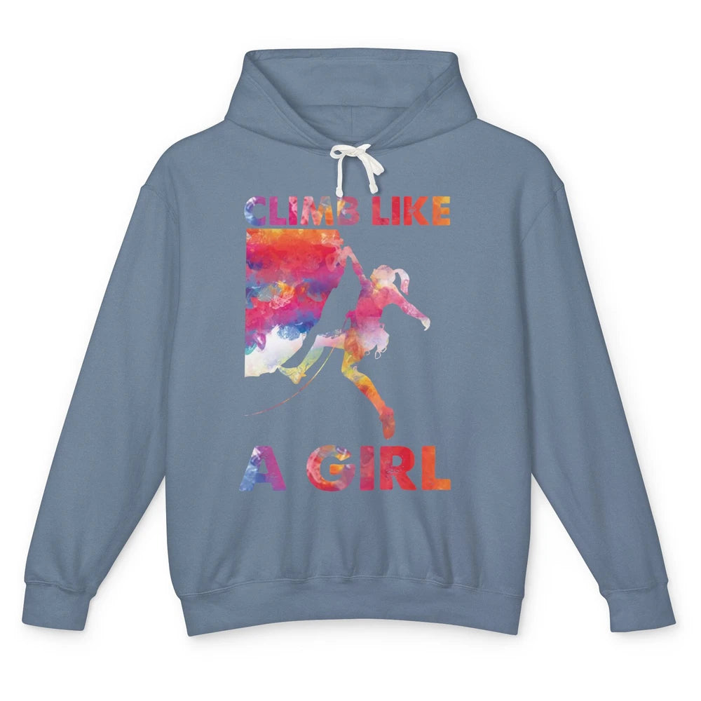 Rock Climbing Climb Like A Girl Watercolor Rock Climbers Unisex Lightweight Hoodie