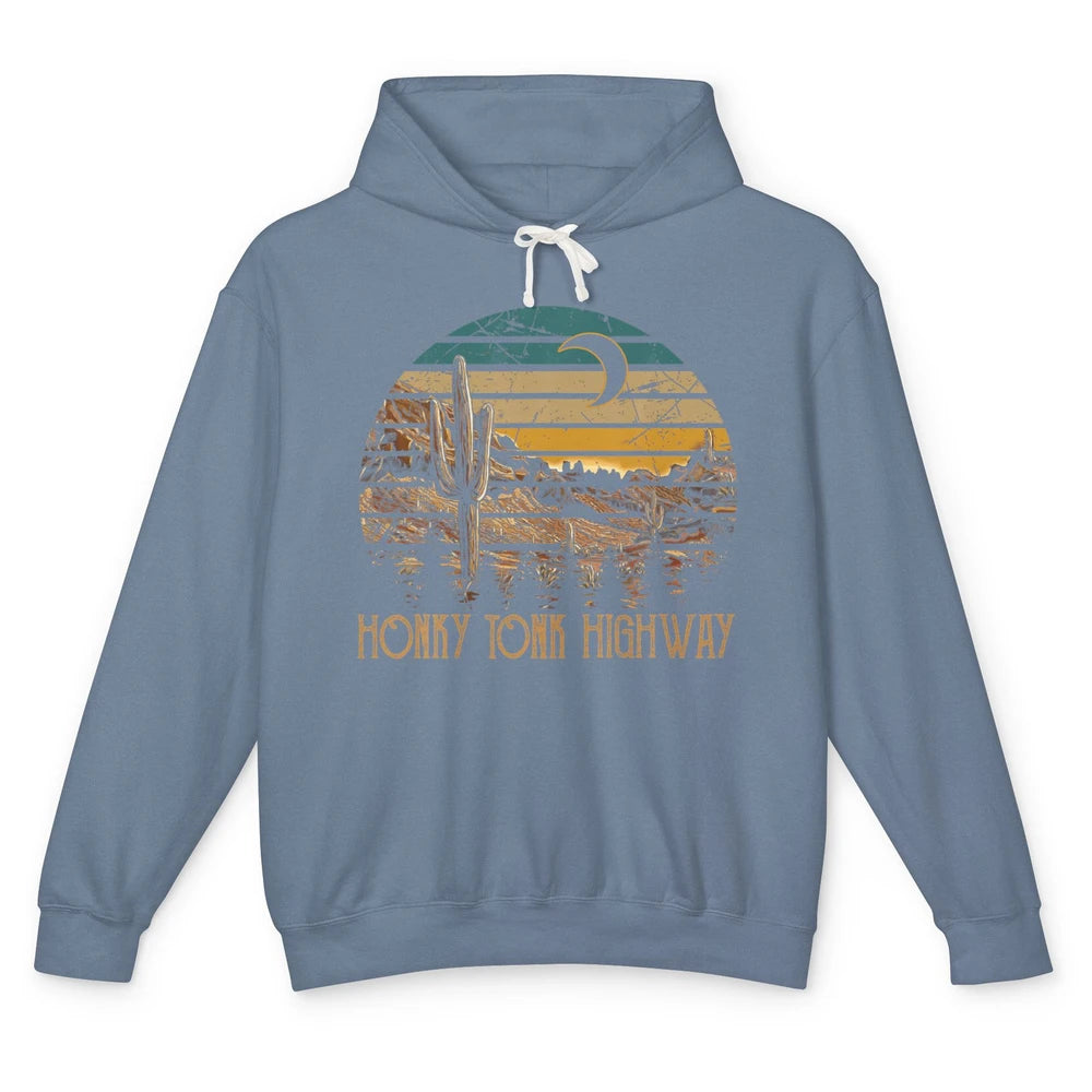 Highway Desert Cactus Desert Western Moon Music Cowboy Rodeo Unisex Lightweight Hoodie