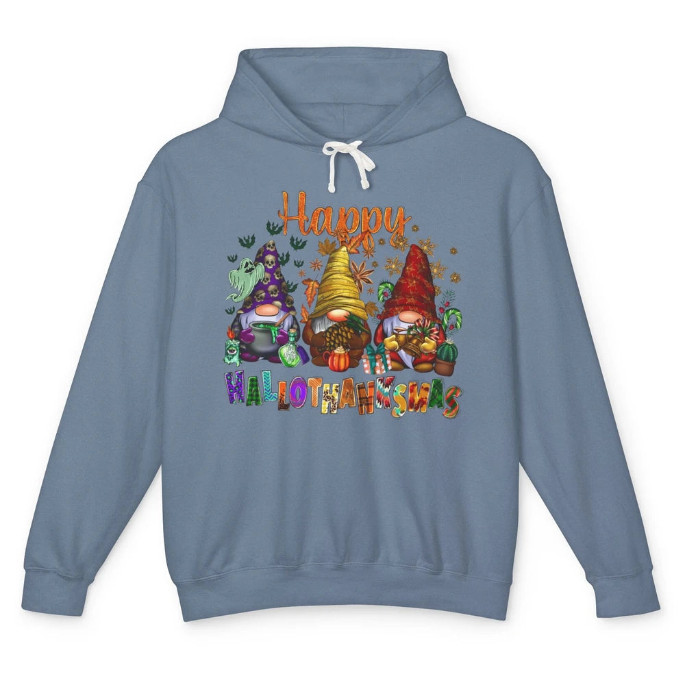 Funny Gnomes Happy Hallo-thank-mas Fall Pumpkin Thanksgiving Unisex Lightweight Hoodie