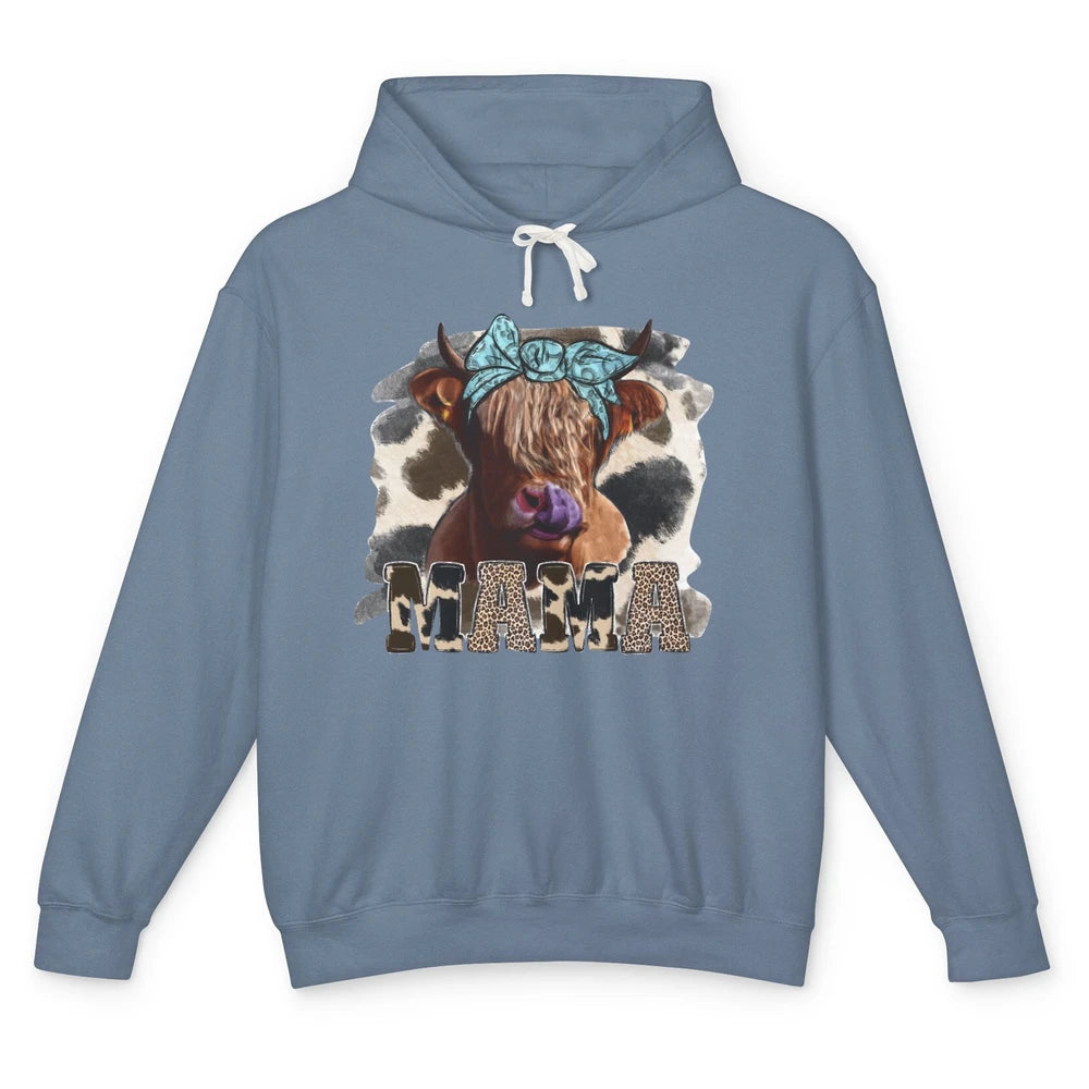 Leopard Highland Cow Bandana Cow Mama Western Country Heifer Unisex Lightweight Hoodie