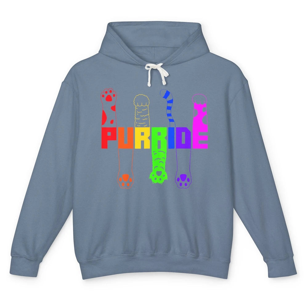 Kitten Purride Cat Paw LGBT Awareness Pride Month Rainbow Unisex Lightweight Hoodie