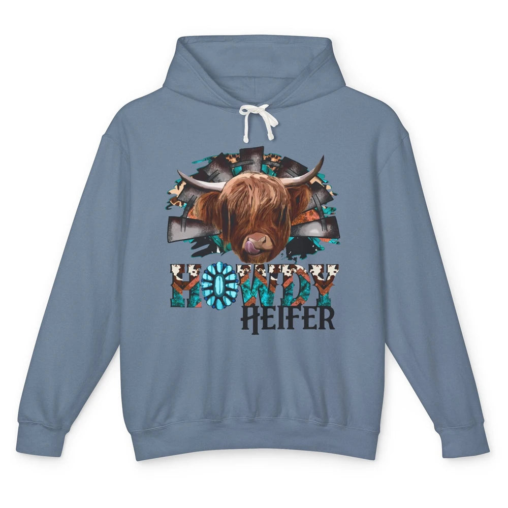 Leopard Highland Cow Howdy Heifer Western Country Cowboy Unisex Lightweight Hoodie