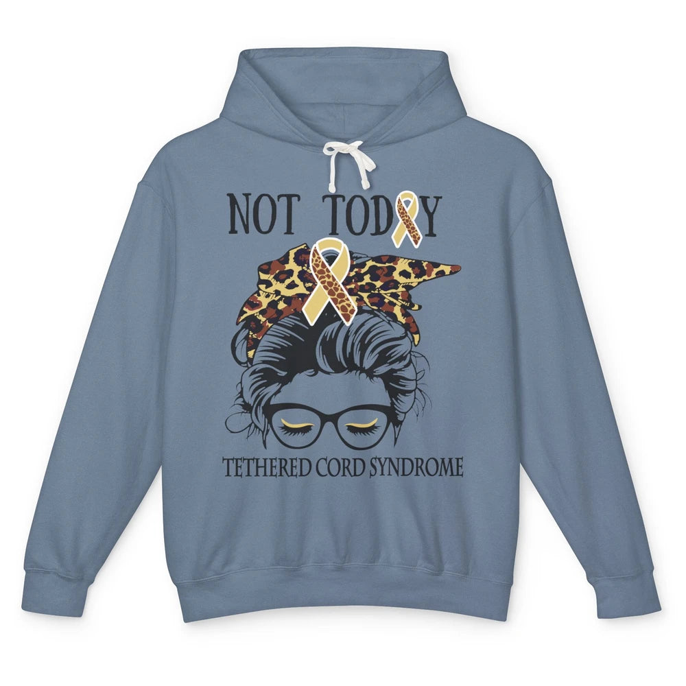 Not Today Tethered Cord Syndrome Ribbon Leopard Messy Bun Unisex Lightweight Hoodie