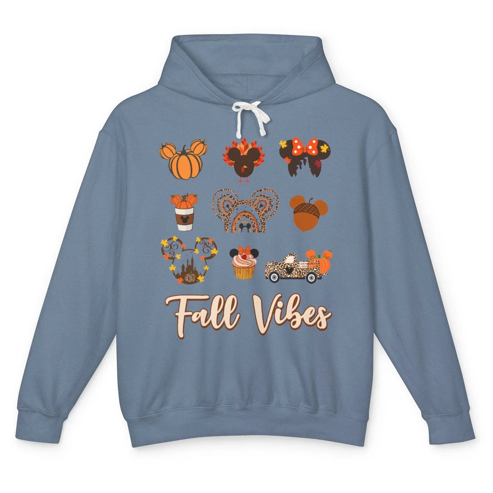 Retro Fall Vibes Pumpkin Turkey Halloween Fall Thanksgiving Unisex Lightweight Hoodie