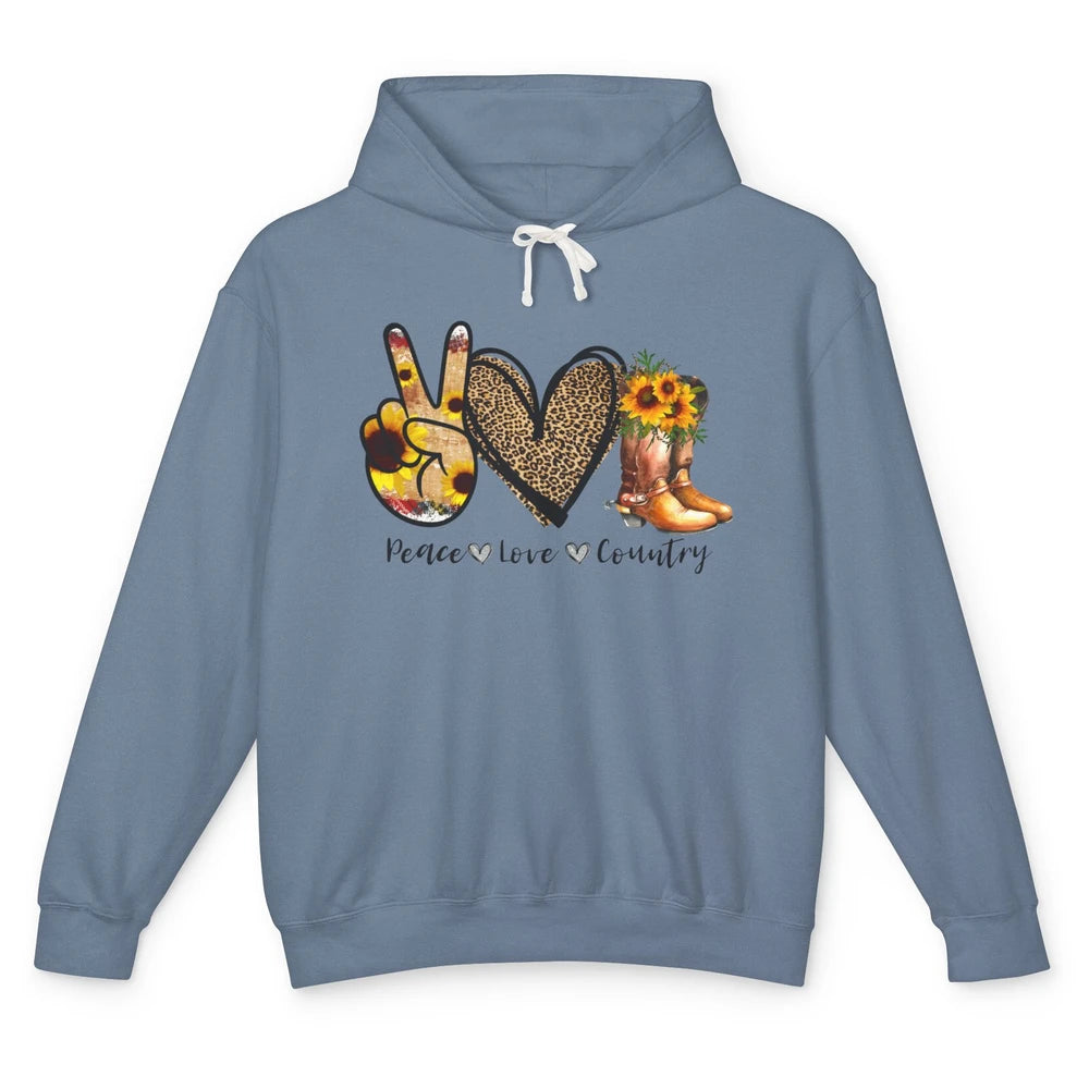 Retro Sunflower Peace Love Country Cowgirl Midwest Girl Boot Unisex Lightweight Hoodie