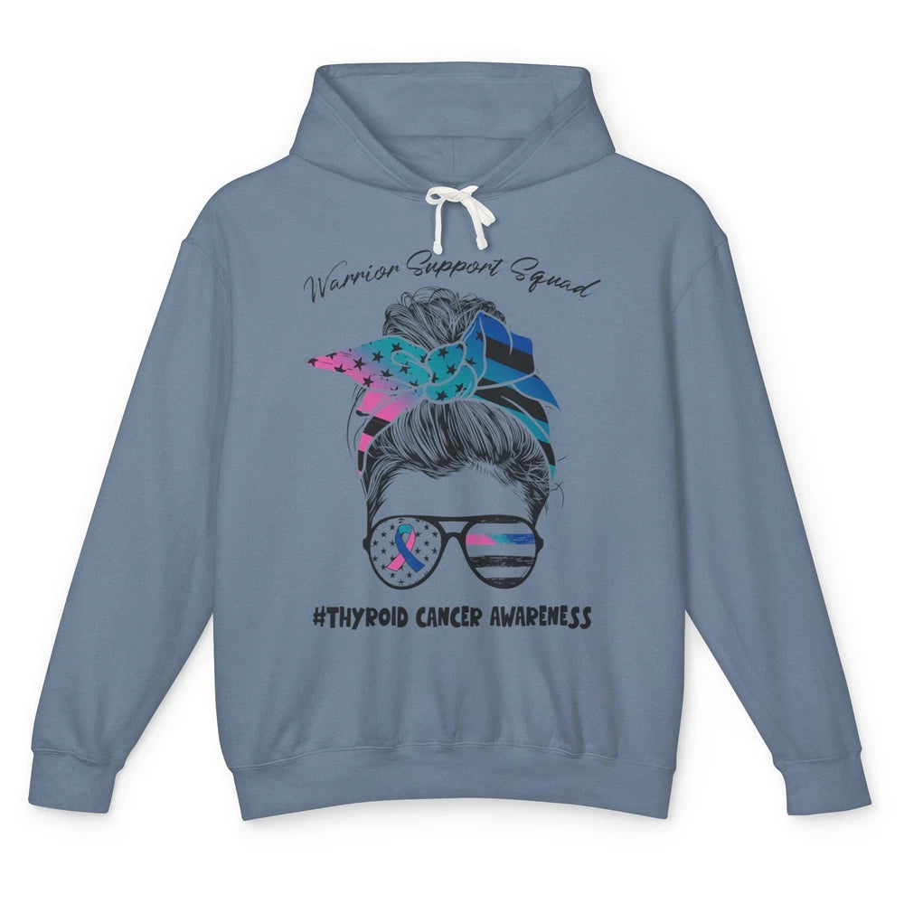 Messy Hair Warrior Support Squad Thyroid Cancer Awareness Unisex Lightweight Hoodie