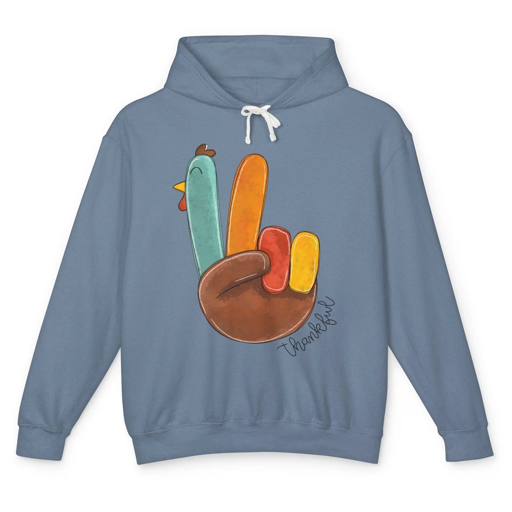 Funny Turkey Peace Sign Thankful Thanksgiving Gift Halloween Unisex Lightweight Hoodie