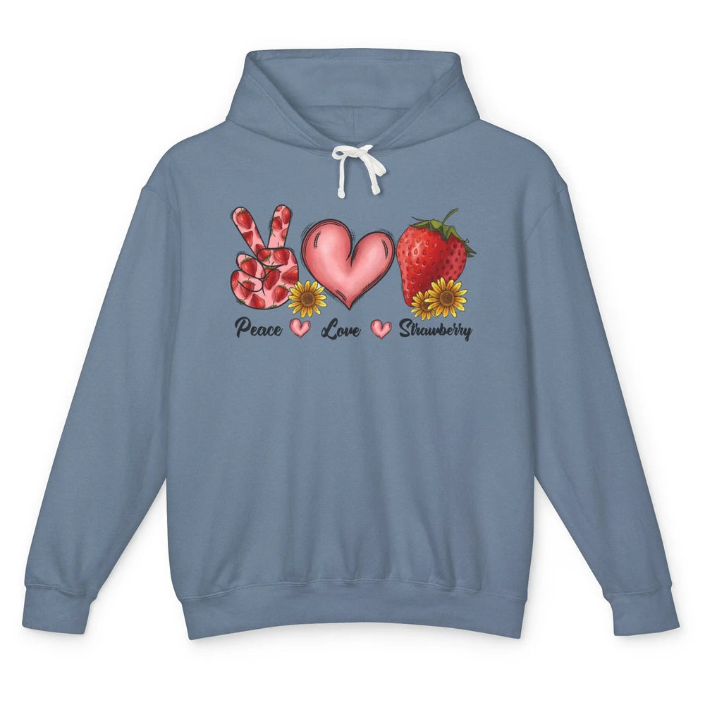 Peace Love Strawberry Strawberries Lover Strawberry Festival Unisex Lightweight Hoodie