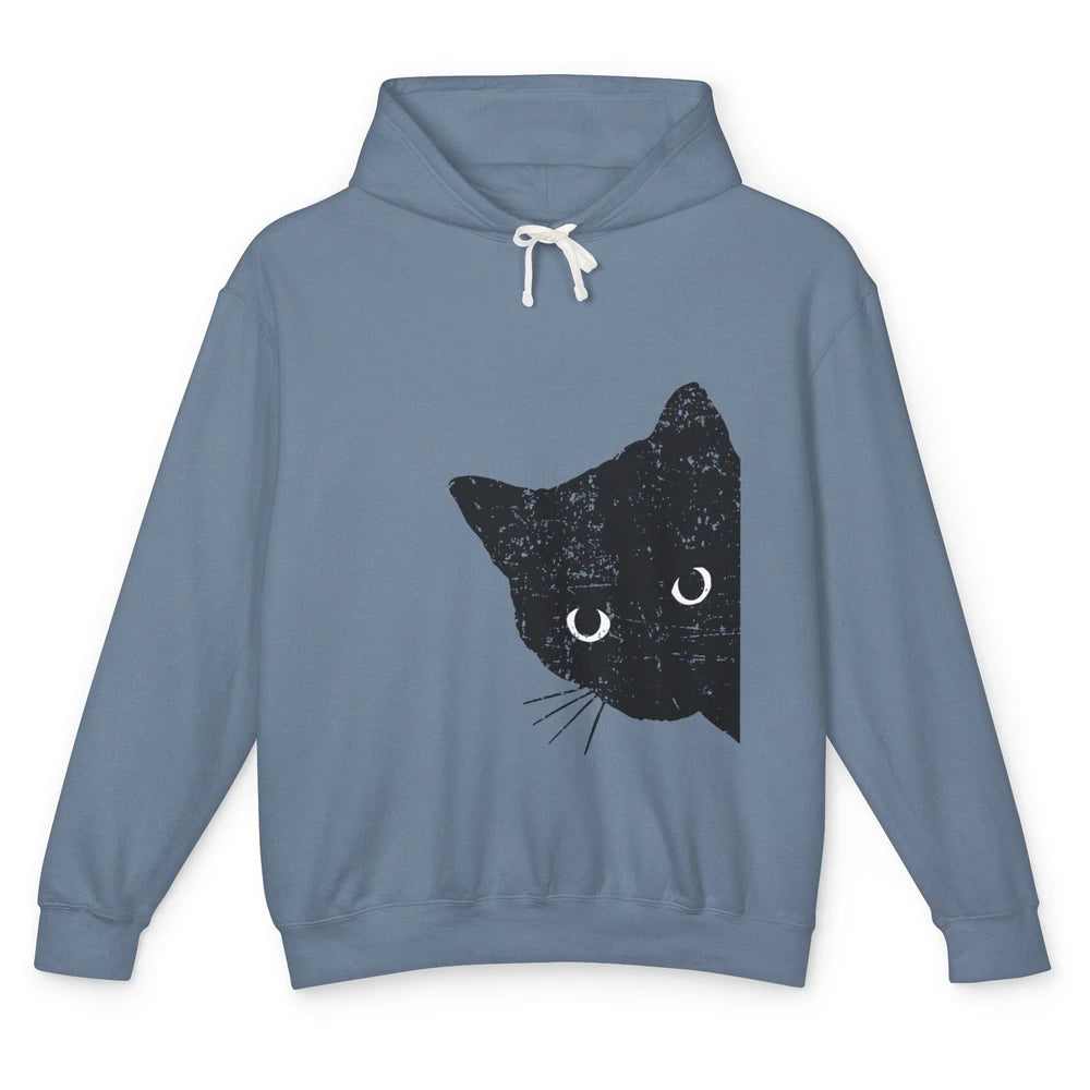 Funny Retro Black Cat Peeking Ew People Anti Social Cat Unisex Lightweight Hoodie