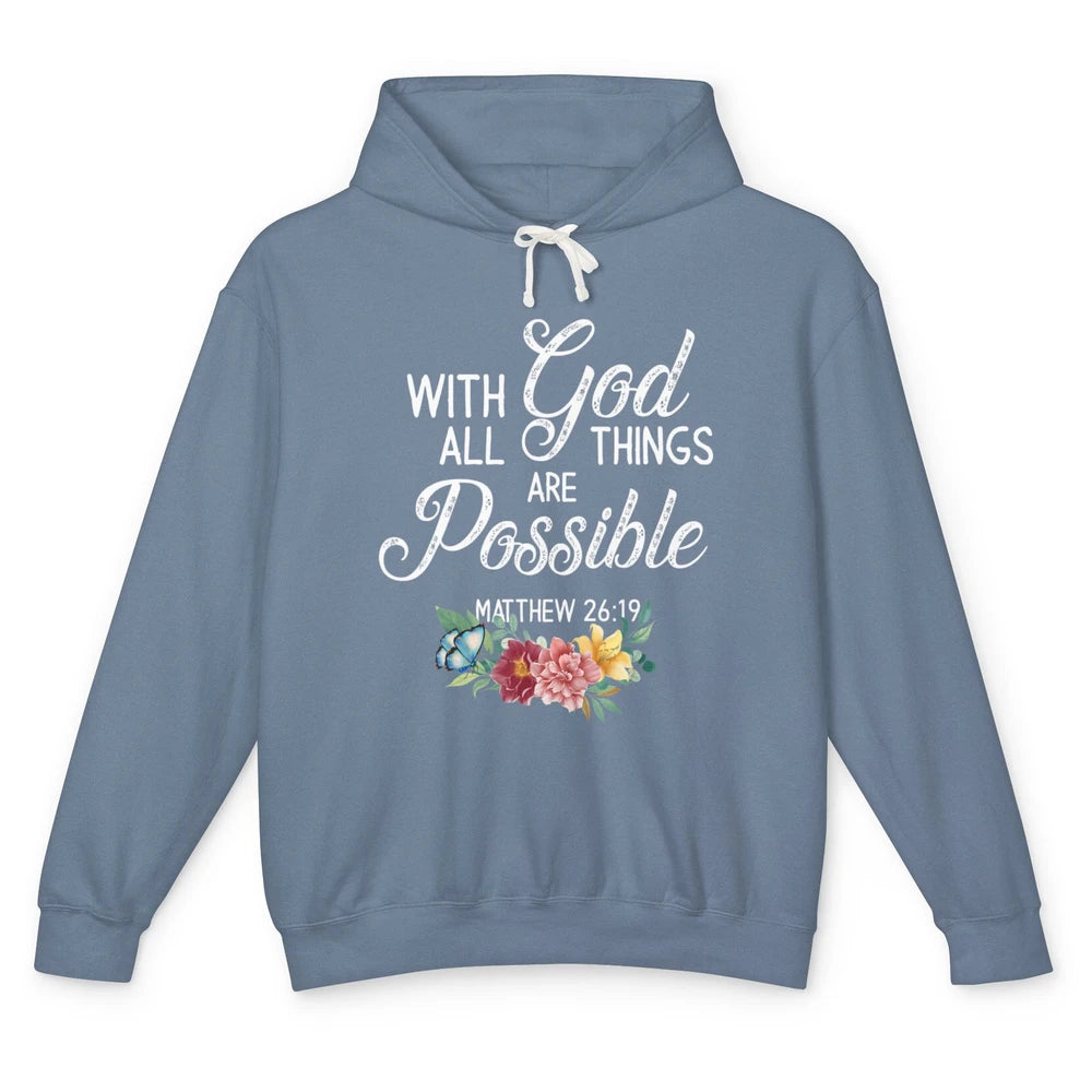 With God All Things Are Possible Jesus Christian Bible Verse Unisex Lightweight Hoodie