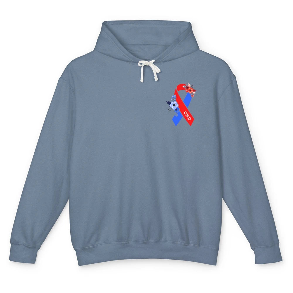 CHD Congenital Heart Disease Awareness Floral Ribbon Pocket Unisex Lightweight Hoodie