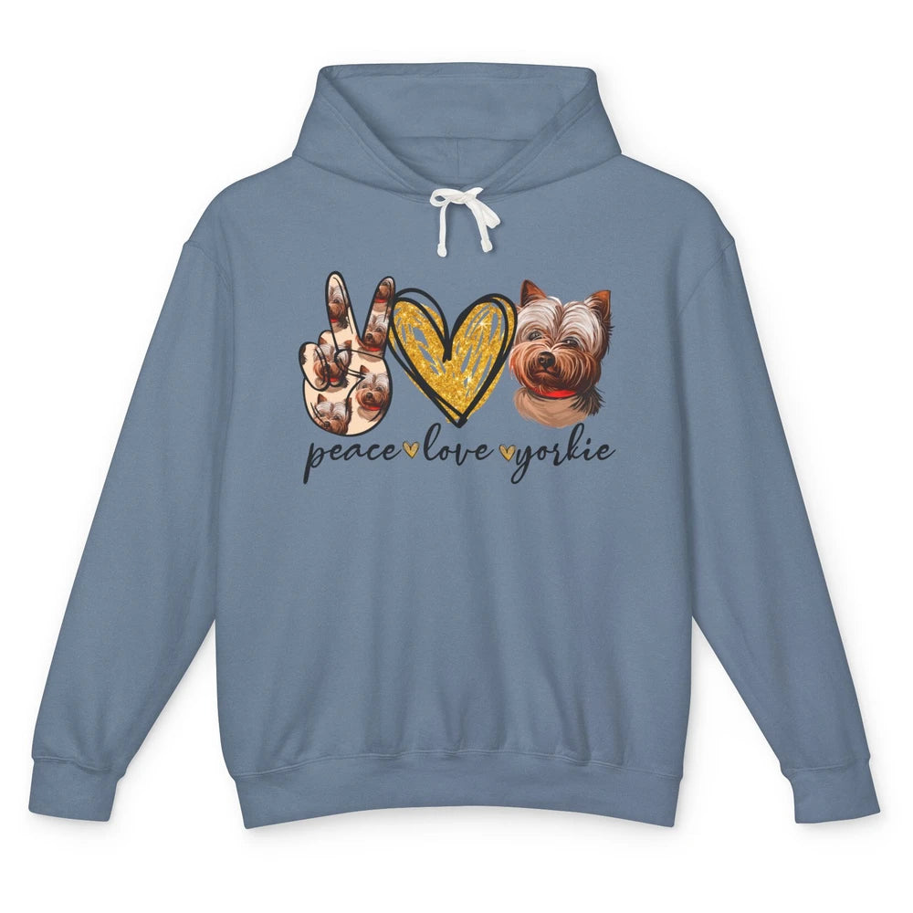 Peace Love Yorkie Dog Lovers Yorkshire Terrier Dad Mom Gift Unisex Lightweight Hoodie