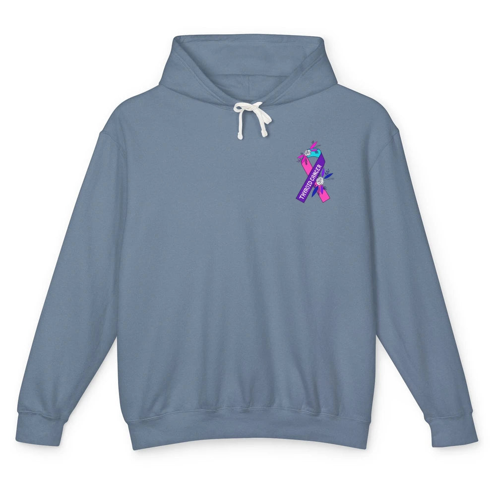 Thyroid Cancer Awareness Purple Pink Ribbon Pocket Size Gift Unisex Lightweight Hoodie