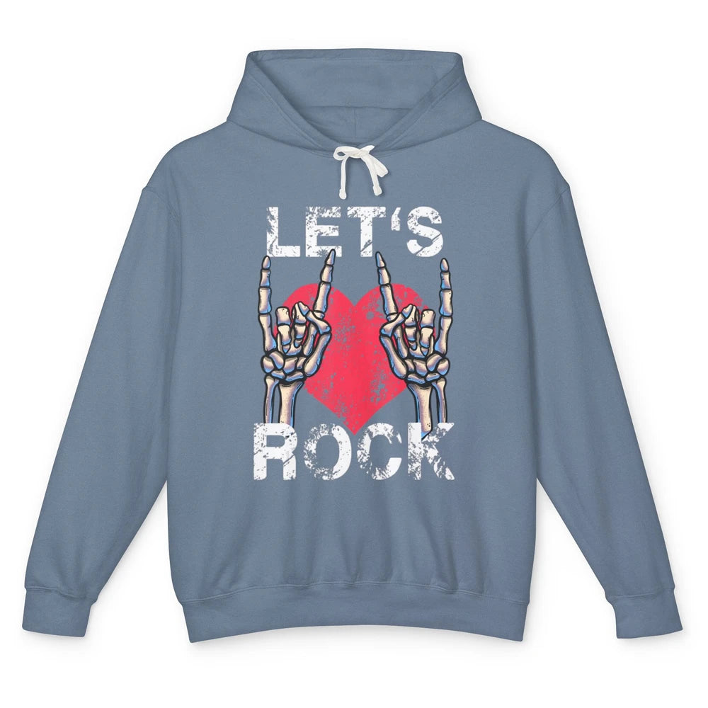 Lets Rock Vintage Heart Skeleton Play Guitar Funny Guitarist Unisex Lightweight Hoodie