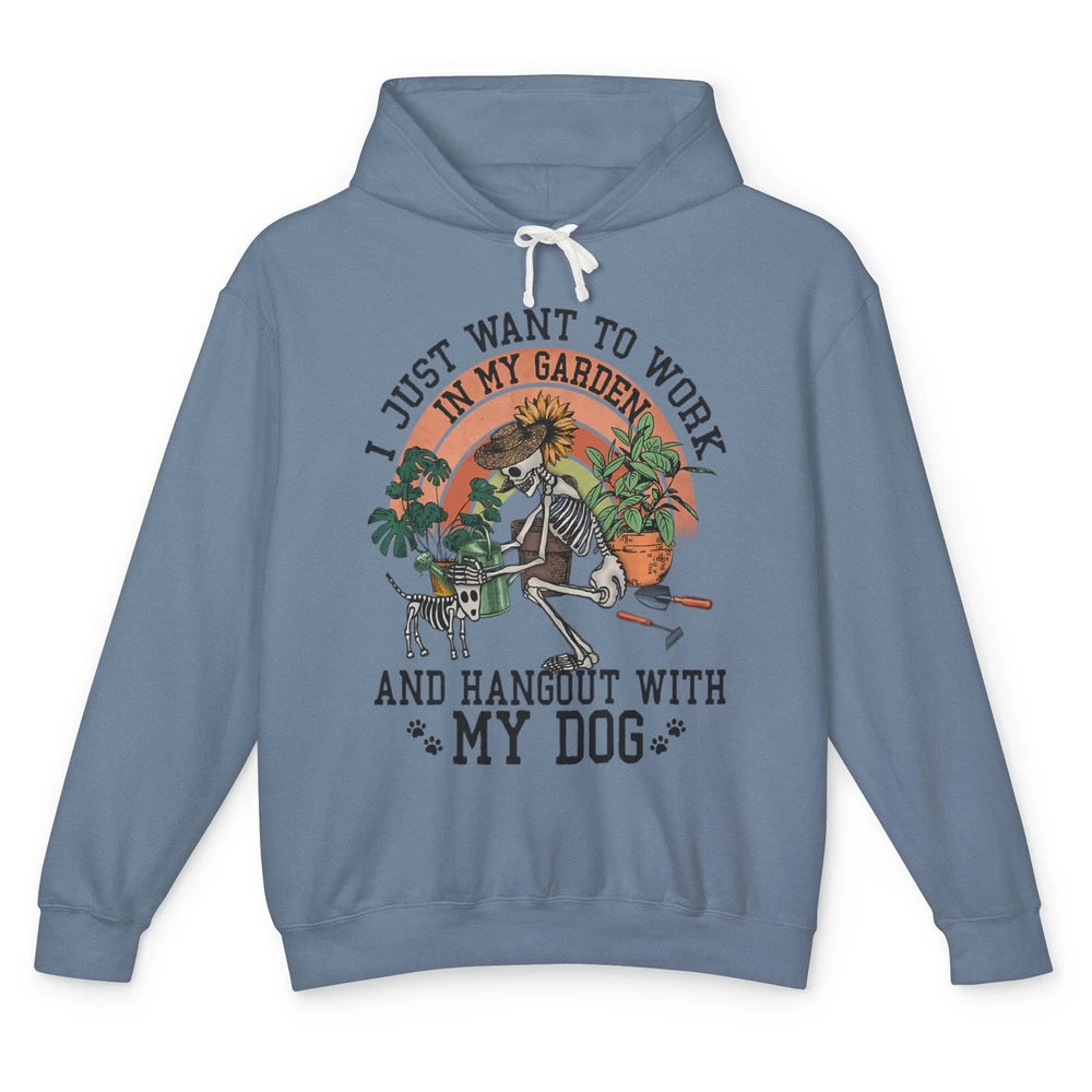 Funny Skeleton Work In Garden Hangout With Dog Botanic Plant Unisex Lightweight Hoodie