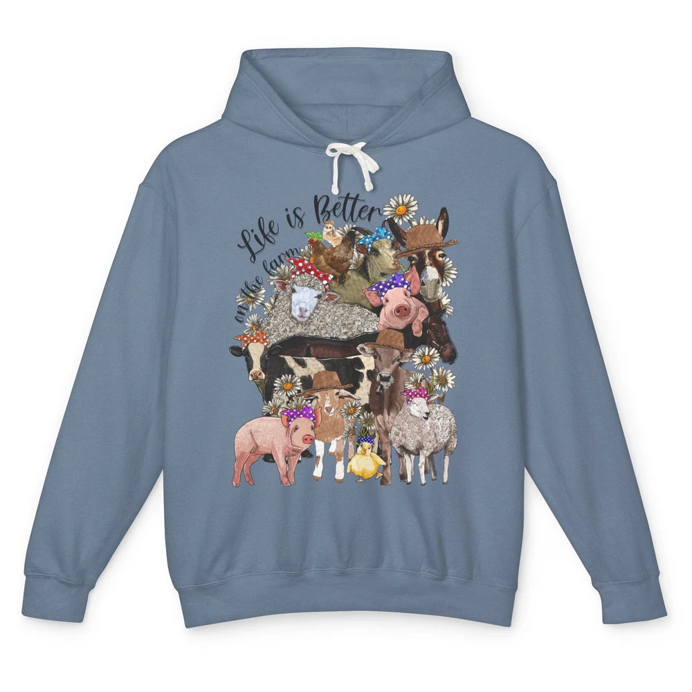 Western Animals Life Is Better On The Farm Pig Cow Donkey Unisex Lightweight Hoodie