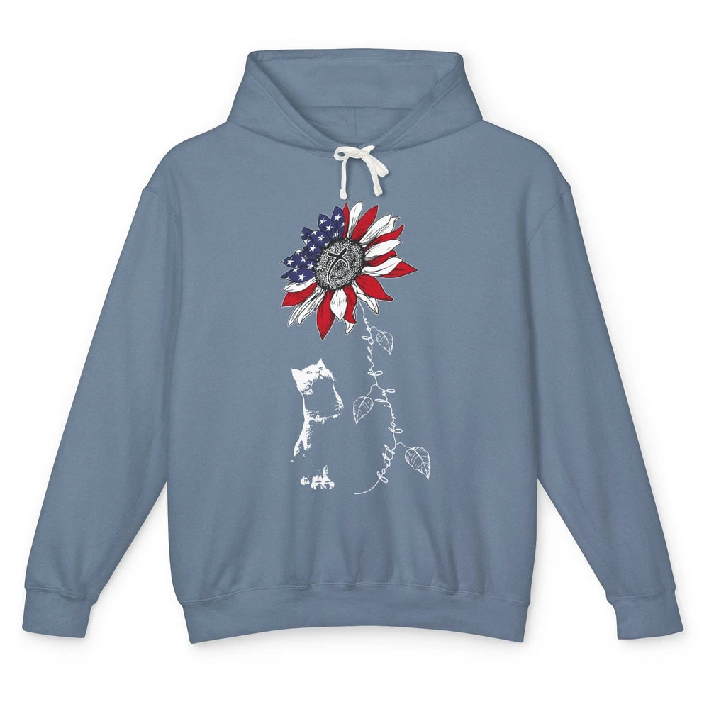 Cat Sunflower 4th Of July Patriotic Faith Family Freedom Unisex Lightweight Hoodie