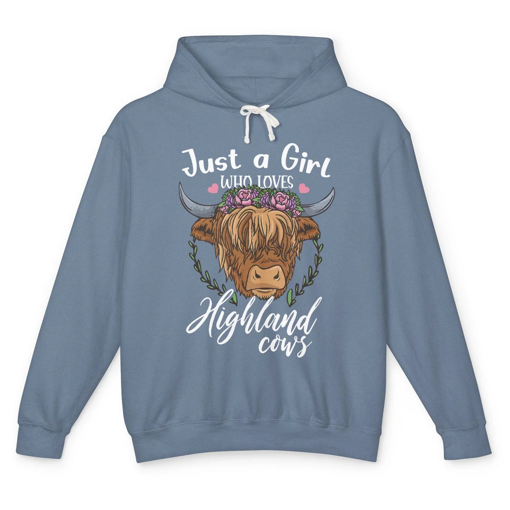 Just A Girl Who Loves Highland Cows Scottish Western Country Unisex Lightweight Hoodie