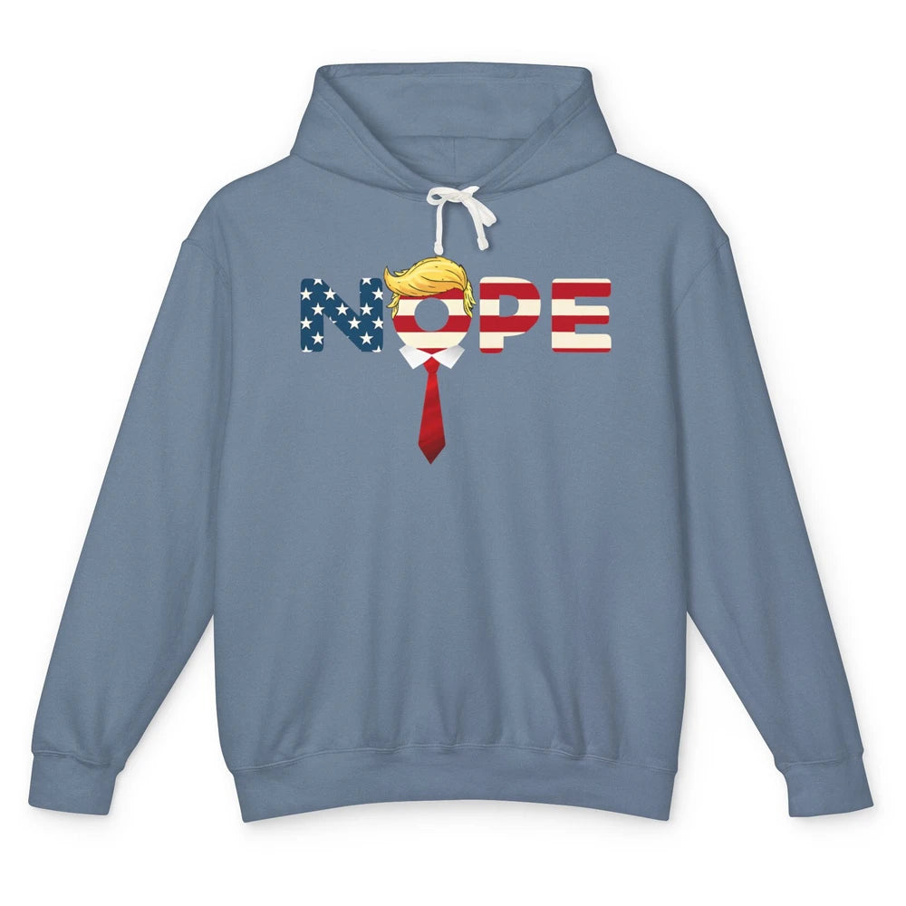 Funny Trump Face Nope Red Tie Sarcastic US Flag Politics Unisex Lightweight Hoodie