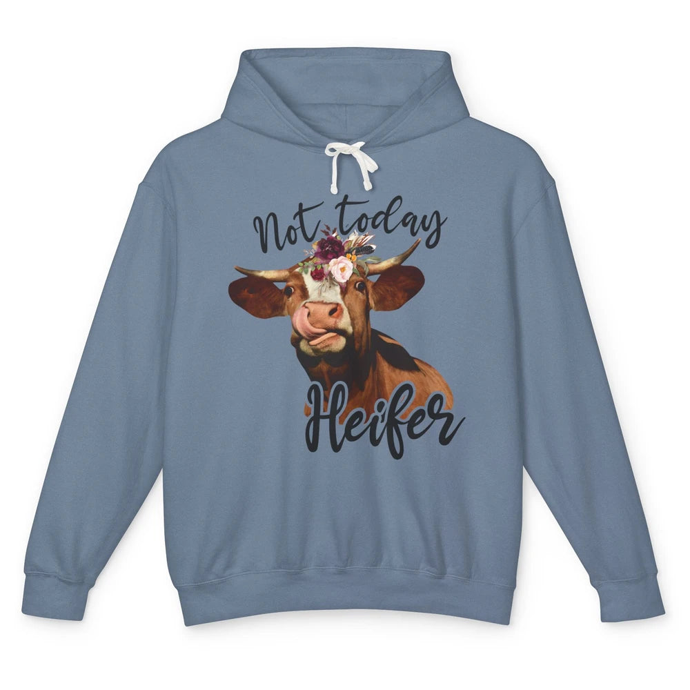 Funny Floral Cow Not Today Heifer Farmers Castle Farming Unisex Lightweight Hoodie