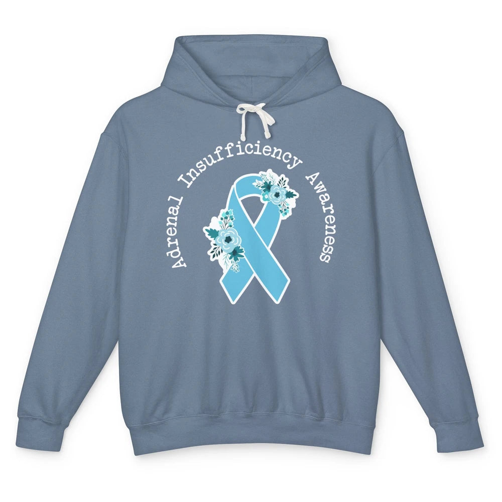 Adrenal Insufficiency Awareness Floral Light Blue Ribbon Unisex Lightweight Hoodie