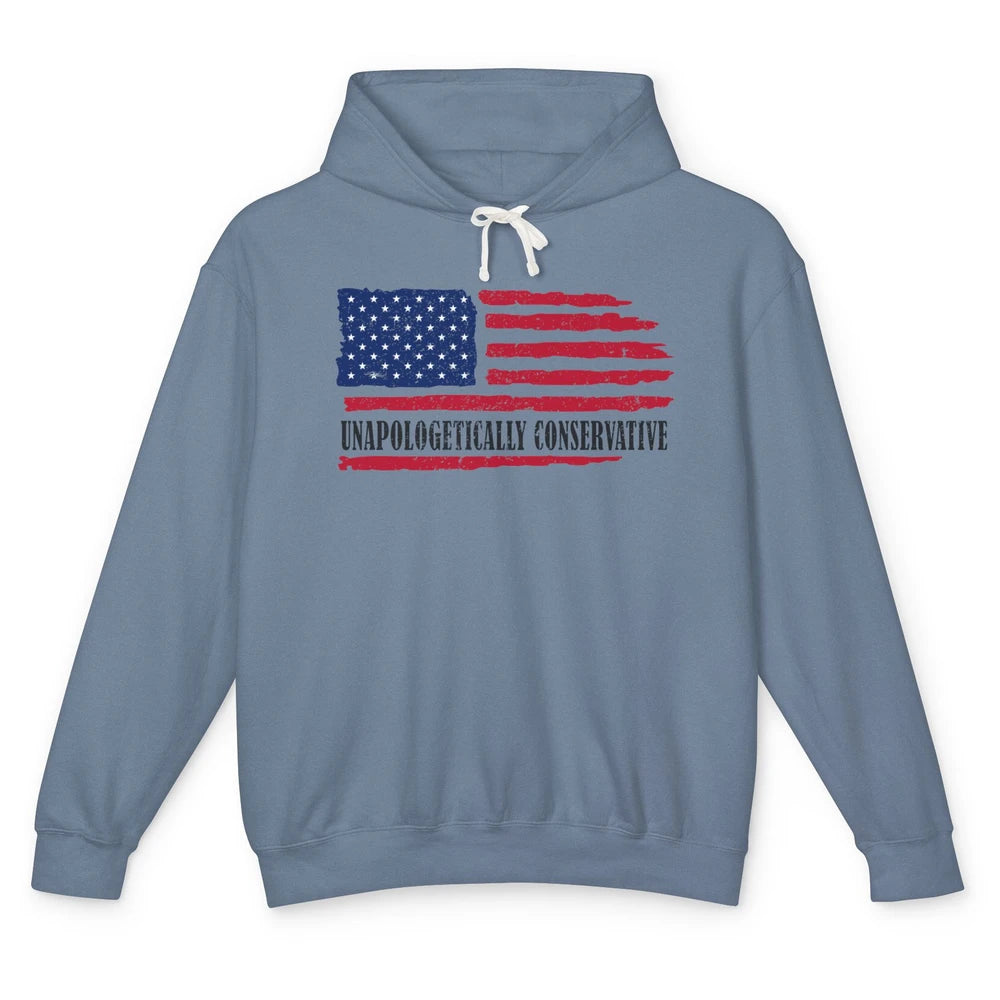 US Flag Unapologetically Conservative July 4th US Patriots Unisex Lightweight Hoodie