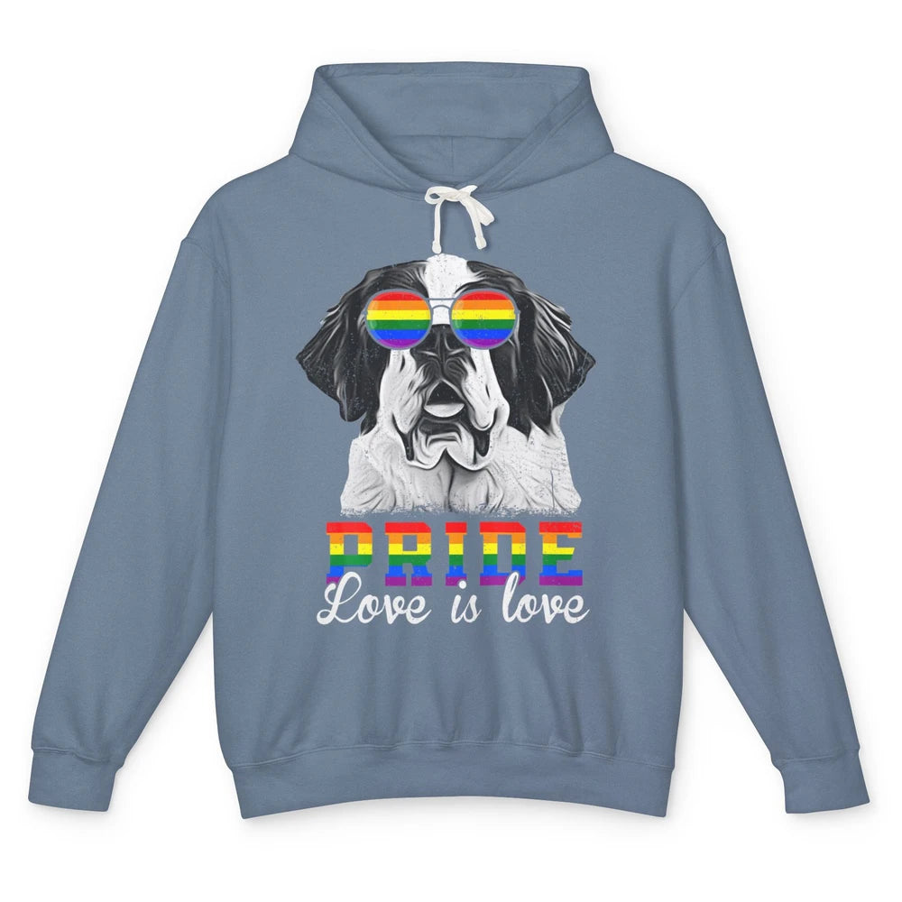 Funny LGBT Pride Love Is Love St Bernard Dog Sunglasses Flag Unisex Lightweight Hoodie