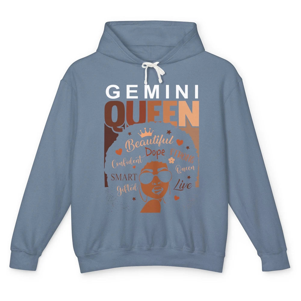 Afro Girl Melanin Gemini Queen Born in June Black Queen Gift Unisex Lightweight Hoodie