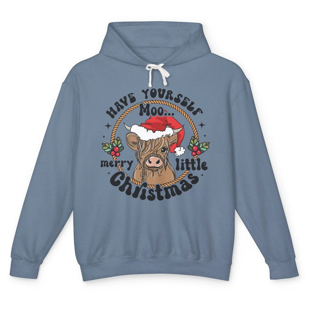 Have Yourself Merry Little Christmas Cow Santa Hat Xmas Gift Unisex Lightweight Hoodie