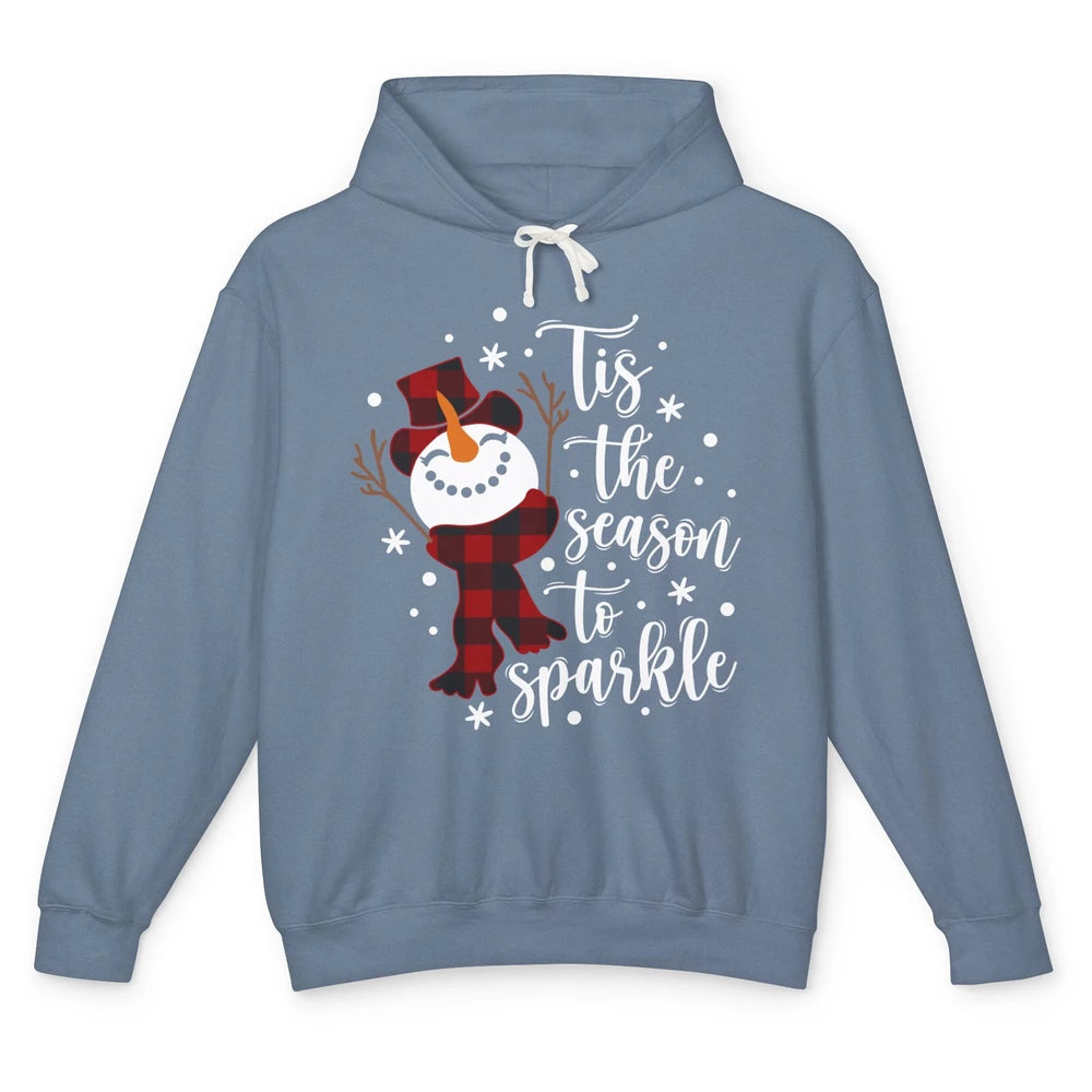 Funny Snowman Tis The Season To Sparkle Merry Christmas Unisex Lightweight Hoodie