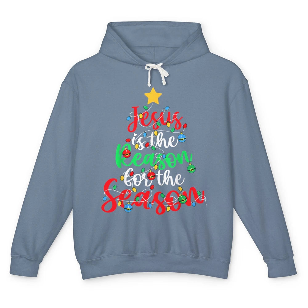 Merry Christmas Jesus The Reason For Season Xmas Tree Lights Unisex Lightweight Hoodie