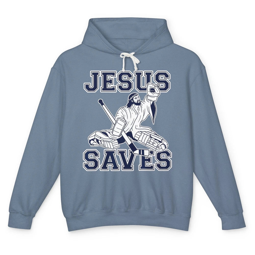 Funny Jesus Saves Ice Hockey Player Sports Game God Humor Unisex Lightweight Hoodie