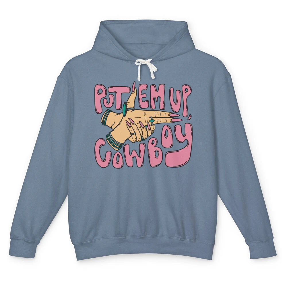 Retro Turquoise Cowgirl Hands Put 'Em Up Cowboy Western Girl Unisex Lightweight Hoodie