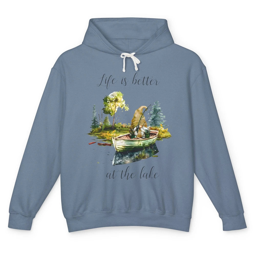 Fishing Gnome Fishing Boat Fisherman Outdoors Father Gift Unisex Lightweight Hoodie