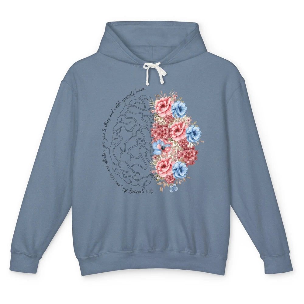 Brain Anatomy Nurse Blooming Flowers Nursing Anatomical Gift Unisex Lightweight Hoodie